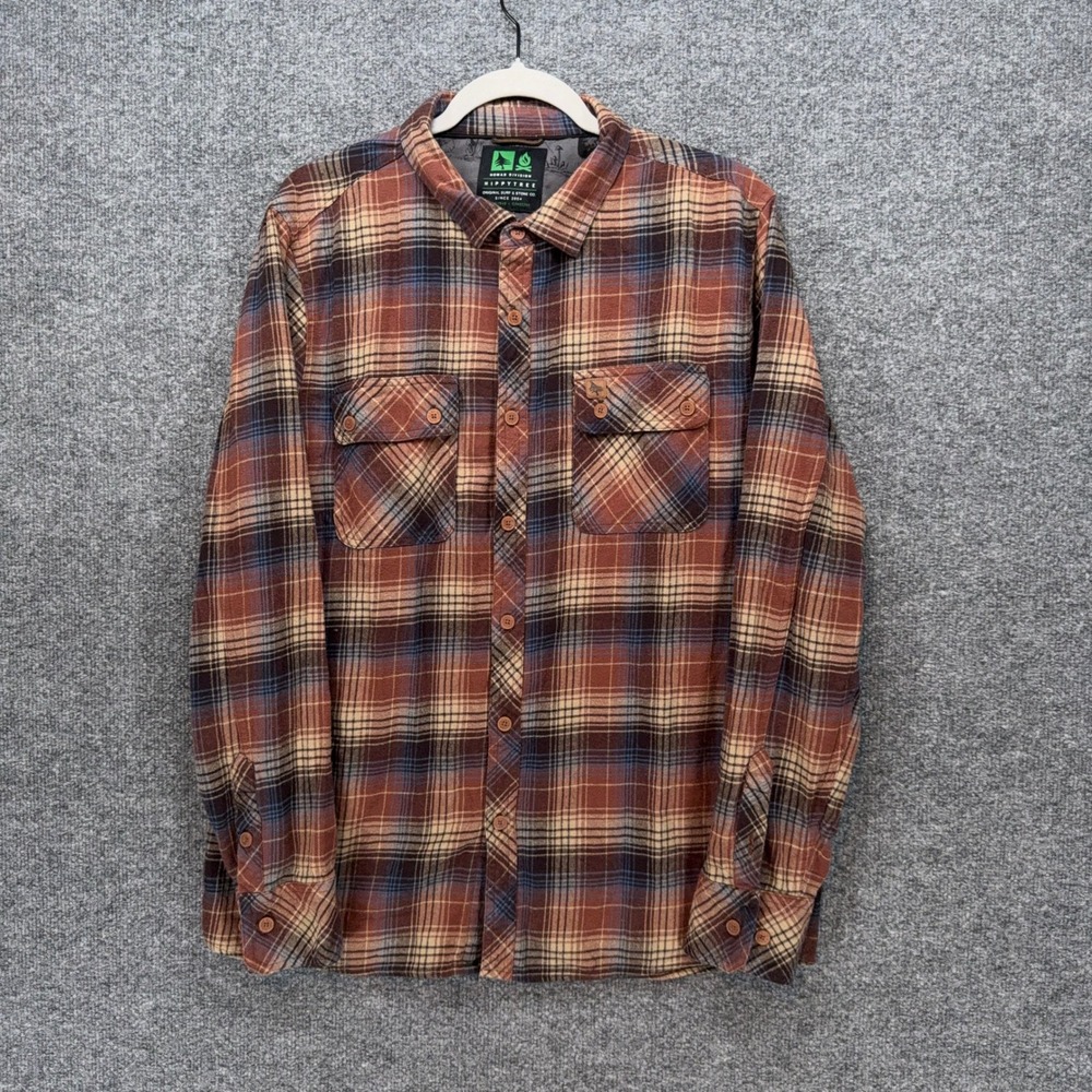 HippyTree Flannel Shirt Mens Large Brown Plaid Cotton Nomad Division Button Up